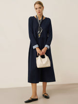 Organic Cotton Patchwork Cuff Crew Neck Casual Maxi Dress SCARLETT