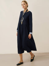 Organic Cotton Patchwork Cuff Crew Neck Casual Maxi Dress SCARLETT