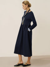 Organic Cotton Patchwork Cuff Crew Neck Casual Maxi Dress SCARLETT