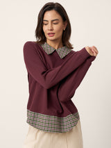 Cotton Plaid Panel Long Sleeve Top RAYNA