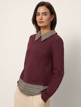 Cotton Plaid Panel Long Sleeve Top RAYNA