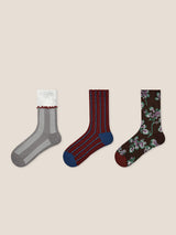 Long-Staple Cotton 3-Pair Floral Embossed Slouch Mid-Calf Sock Set