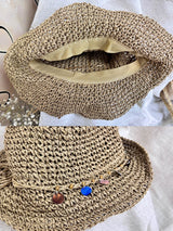 Foldable Wide Brim Straw Hat with Shell Decor