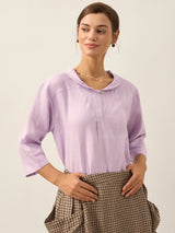 100% Linen Shawl V-Neck Half Sleeve Top JADE