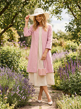 100% Linen Sculpted Waist V-neck Longline Jacket Top AZURA