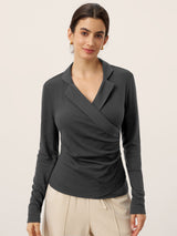 Wool Asymmetric Side Ruched Stretch Top BRIONY