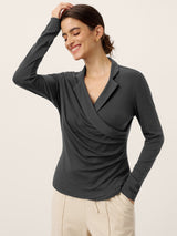 Wool Asymmetric Side Ruched Stretch Top BRIONY