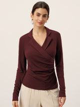 Wool Asymmetric Side Ruched Stretch Top BRIONY