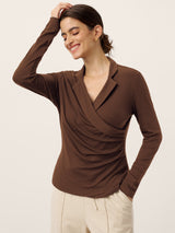 Wool Asymmetric Side Ruched Stretch Top BRIONY