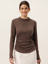 Wool Mock Neck Waist Pleat Top ISOLDE