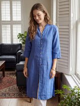 100% Linen Hand Button Long Top DILLON