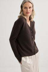 Cashmere V-Neck Cardigan - Bitter Chocolate