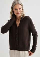 Cashmere V-Neck Cardigan - Bitter Chocolate