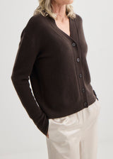 Cashmere V-Neck Cardigan - Bitter Chocolate