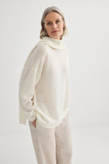 Alpaca Sweater with Scarf - Ivory