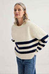 Oversized Stripe Crew - Ivory / Midnight