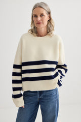 Oversized Stripe Crew - Ivory / Midnight