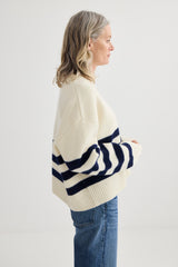 Oversized Stripe Crew - Ivory / Midnight