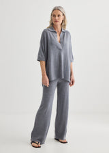Wide Leg Merino Knit Pant- Grey Marle