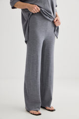 Wide Leg Merino Knit Pant- Grey Marle