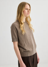 Cashmere Short Sleeve Crew Neck - Cocoa Marle