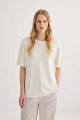 Short Sleeve Silk Blend Knit - Cream