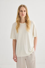 Short Sleeve Silk Blend Knit - Cream
