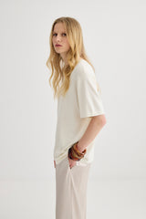 Short Sleeve Silk Blend Knit - Cream