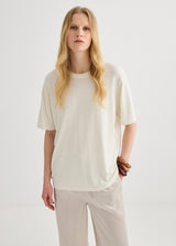 Short Sleeve Silk Blend Knit - Cream