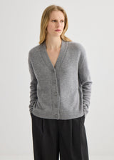 Cashmere V-Neck Cardigan - Grey Marle
