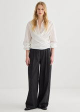 Wide Leg Pleat Front Trouser - Graphite