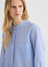 Striped Collarless Shirt - Oxford Blue