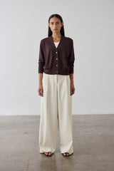 Merino V-Neck Cardigan - Dark Bordeaux