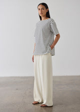 Striped Short Sleeve T-shirt - Black / Ecru