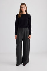 Wide Leg Pleat Front Trouser - Graphite