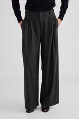 Wide Leg Pleat Front Trouser - Graphite