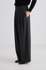 Wide Leg Pleat Front Trouser - Graphite