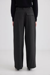 Wide Leg Pleat Front Trouser - Graphite