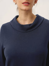 Bamboo Viscose Lapel Mock Neck Stretch Knit Top MARISOL