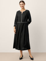 Linen-Lyocell Contrast Trim Gathered Maxi Dress NYX