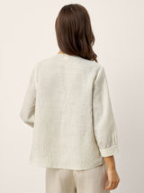 Linen-Lyocell Striped Lapel Inverted Pleat Pullover Top MARGOT