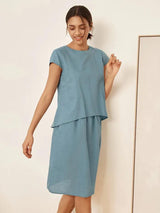 Linen Blend Cap Sleeve Top And Pencil Skirt Set VEDA