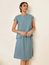Linen Blend Cap Sleeve Top And Pencil Skirt Set VEDA