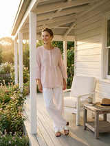 Linen Checked Long-Sleeved Top CAROLINE