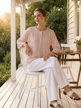 Linen Checked Long-Sleeved Top CAROLINE