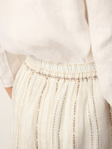 Linen Striped Contrast Trim A-Line Bohemian Skirt with Lining ISMERIE