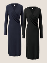 Crossover V-Neck Wrap Stretch Midi Dress MARNIE