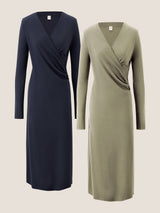 Crossover V-Neck Wrap Stretch Midi Dress MARNIE