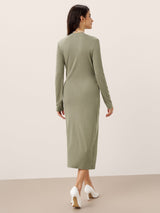 Crossover V-Neck Wrap Stretch Midi Dress MARNIE