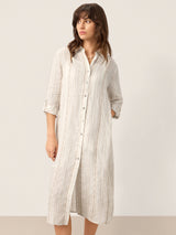Linen Striped Tab-Sleeve Bohemia Shirt Dress BLYTHE